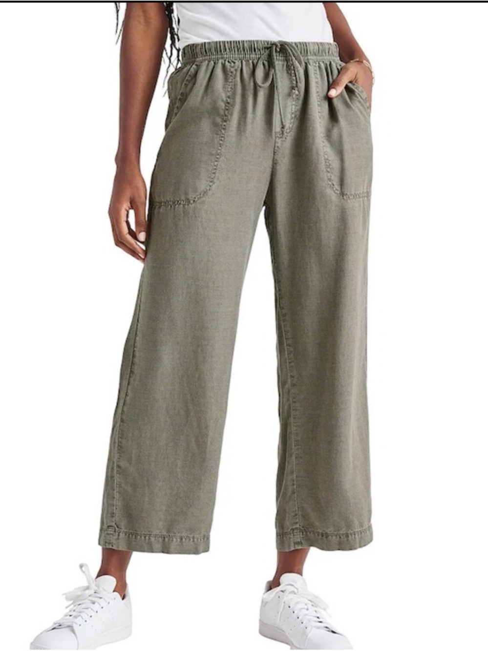 Splendid Angie Linen Blend Cropped Wide Leg Pants Soft Vintage Olive Brown